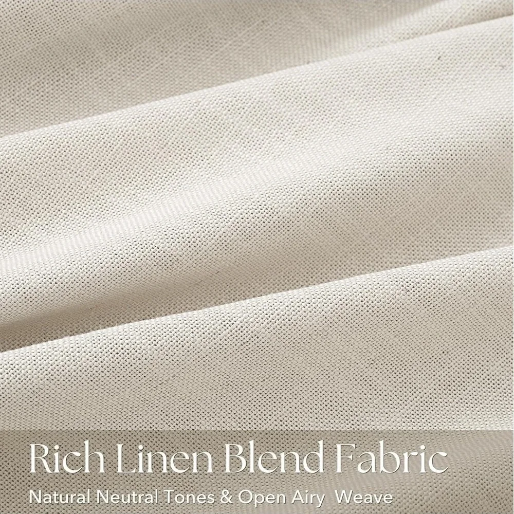 90 Inch Linen Curtains 2 Panel Set for Living Room Natural Beige Pinch Pleat